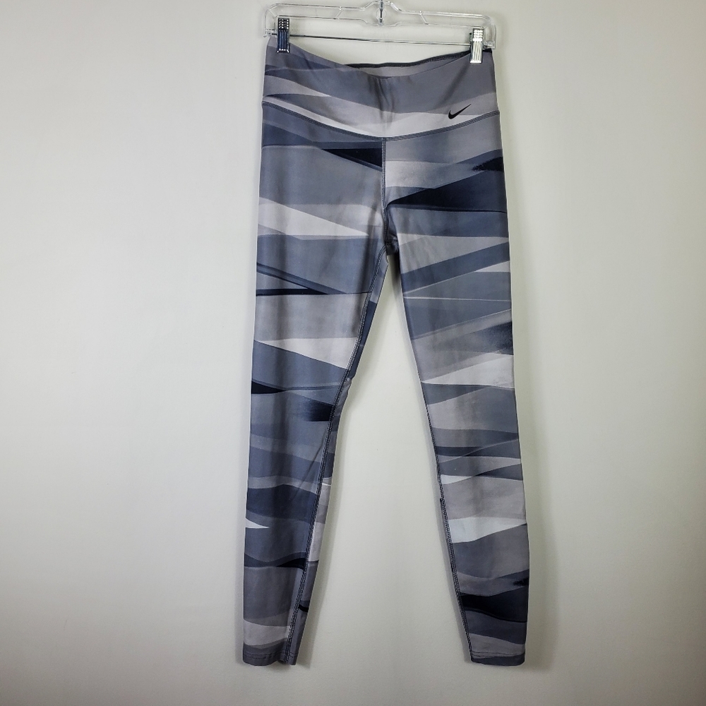 Nike Dri-Fit Gray Pattern Leggings Womens Size M Geo Pattern Hi -Rise Running